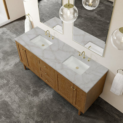 James Martin - Laurent 72" Double Vanity, Honey Oak w/ 3 CM Victorian Silver Silestone Top - 545-V72-HNO-3VSL view 10