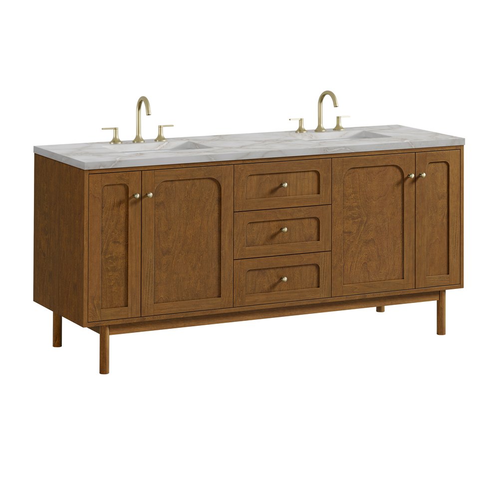 James Martin - Laurent 72" Double Vanity, Honey Oak w/ 3 CM Victorian Silver Silestone Top - 545-V72-HNO-3VSL view 16