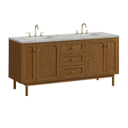 James Martin - Laurent 72" Double Vanity, Honey Oak w/ 3 CM Victorian Silver Silestone Top - 545-V72-HNO-3VSL view 16