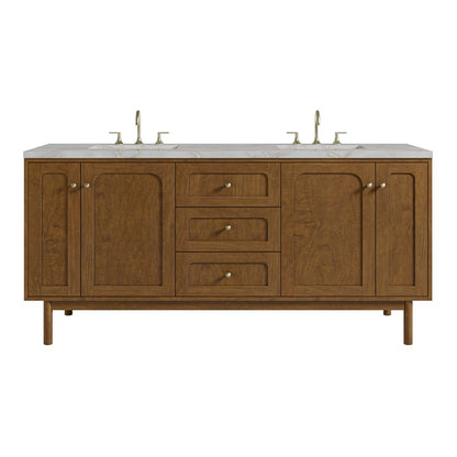James Martin - Laurent 72" Double Vanity, Honey Oak w/ 3 CM Victorian Silver Silestone Top w/FreePower Wireless Charger - 545-V72-HNO-FVSL view 1