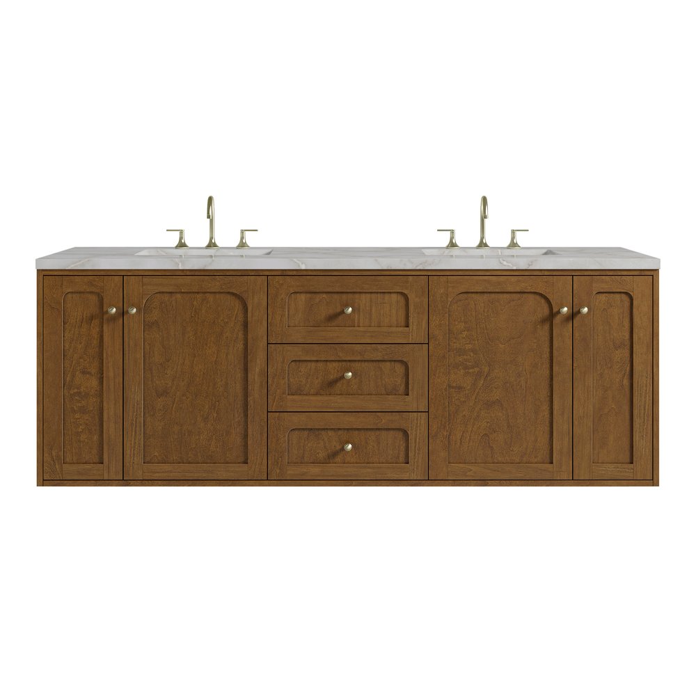James Martin - Laurent 72" Double Vanity, Honey Oak w/ 3 CM Victorian Silver Silestone Top w/FreePower Wireless Charger - 545-V72-HNO-FVSL view 2