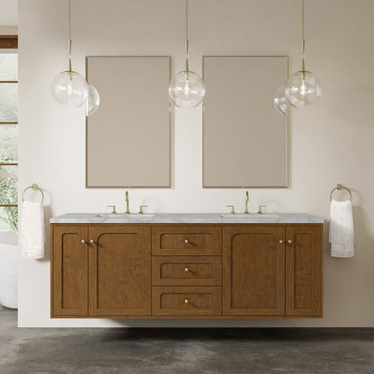 James Martin - Laurent 72" Double Vanity, Honey Oak w/ 3 CM Victorian Silver Silestone Top w/FreePower Wireless Charger - 545-V72-HNO-FVSL view 5