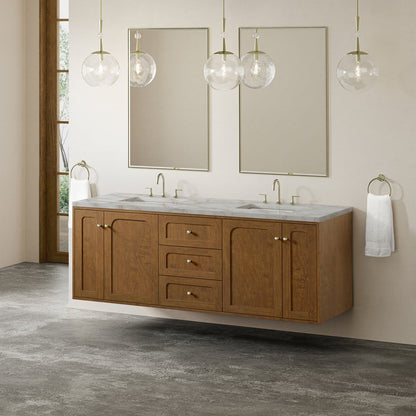 James Martin - Laurent 72" Double Vanity, Honey Oak w/ 3 CM Victorian Silver Silestone Top w/FreePower Wireless Charger - 545-V72-HNO-FVSL view 7