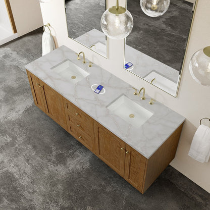 James Martin - Laurent 72" Double Vanity, Honey Oak w/ 3 CM Victorian Silver Silestone Top w/FreePower Wireless Charger - 545-V72-HNO-FVSL view 11