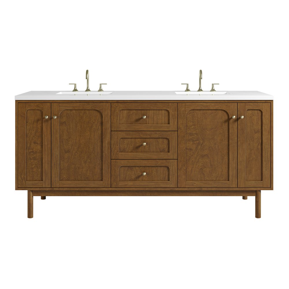 James Martin - Laurent 72" Double Vanity, Honey Oak w/ 3 CM White Zeus Silestone Top - 545-V72-HNO-3WZ view 1