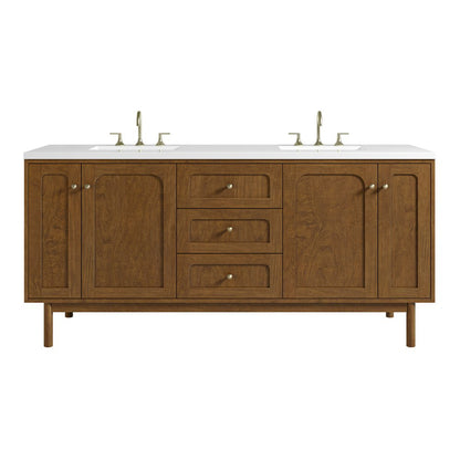 James Martin - Laurent 72" Double Vanity, Honey Oak w/ 3 CM White Zeus Silestone Top - 545-V72-HNO-3WZ view 1