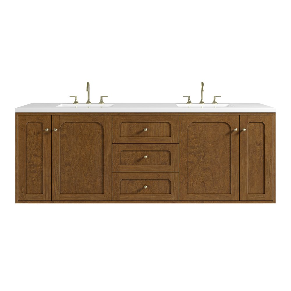 James Martin - Laurent 72" Double Vanity, Honey Oak w/ 3 CM White Zeus Silestone Top - 545-V72-HNO-3WZ view 2