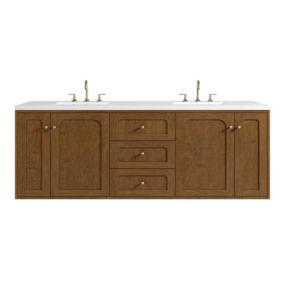 James Martin - Laurent 72" Double Vanity, Honey Oak w/ 3 CM White Zeus Silestone Top - 545-V72-HNO-3WZ view 2