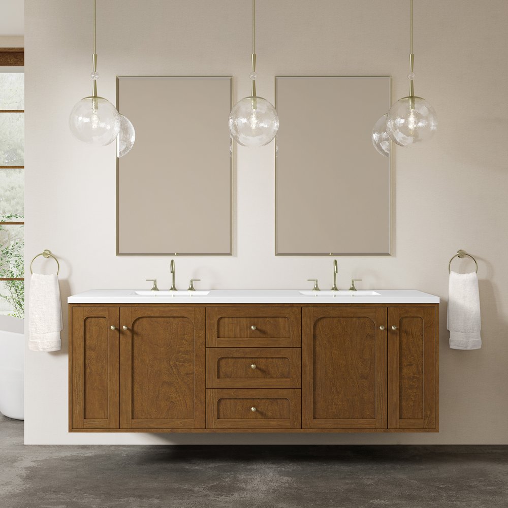 James Martin - Laurent 72" Double Vanity, Honey Oak w/ 3 CM White Zeus Silestone Top - 545-V72-HNO-3WZ view 5