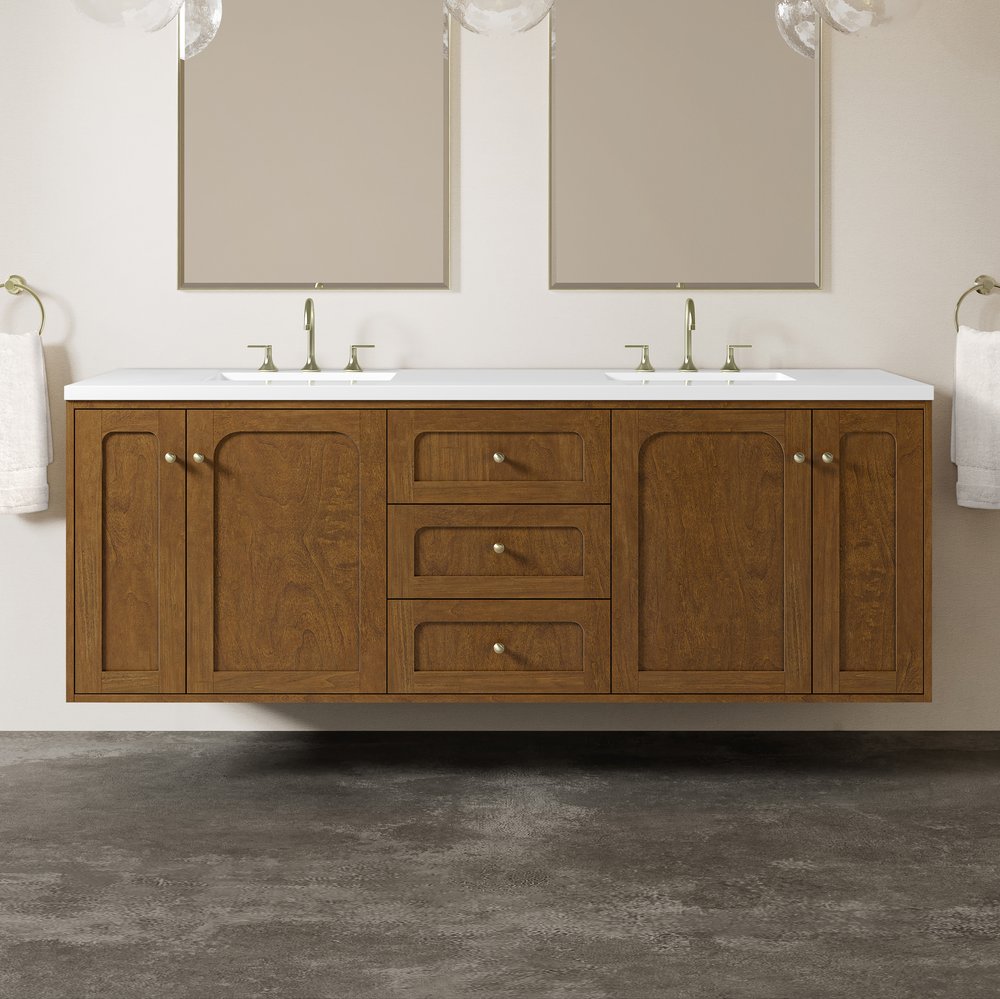 James Martin - Laurent 72" Double Vanity, Honey Oak w/ 3 CM White Zeus Silestone Top - 545-V72-HNO-3WZ view 7