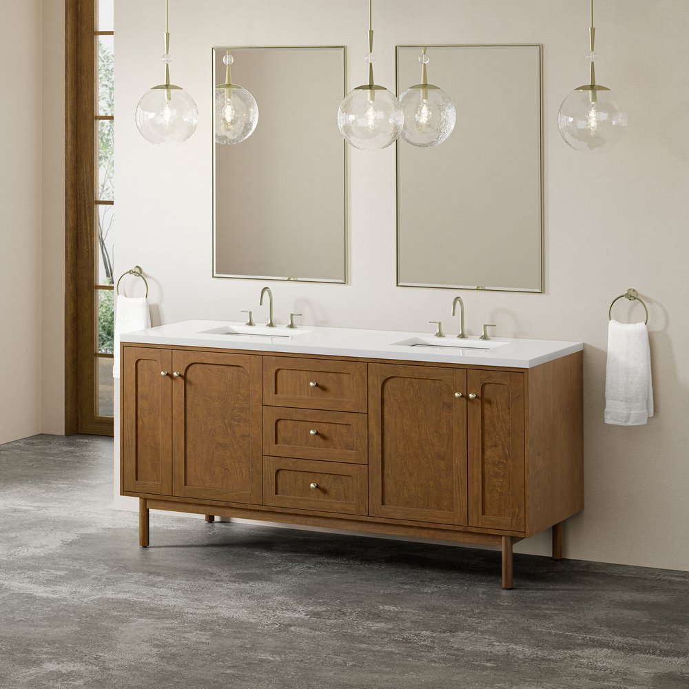 James Martin - Laurent 72" Double Vanity, Honey Oak w/ 3 CM White Zeus Silestone Top - 545-V72-HNO-3WZ view 8