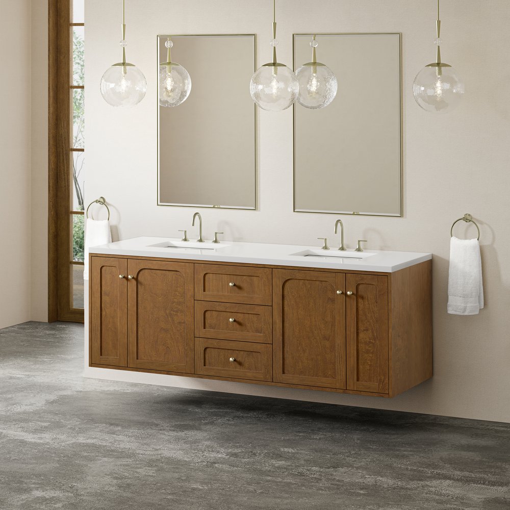 James Martin - Laurent 72" Double Vanity, Honey Oak w/ 3 CM White Zeus Silestone Top - 545-V72-HNO-3WZ view 9