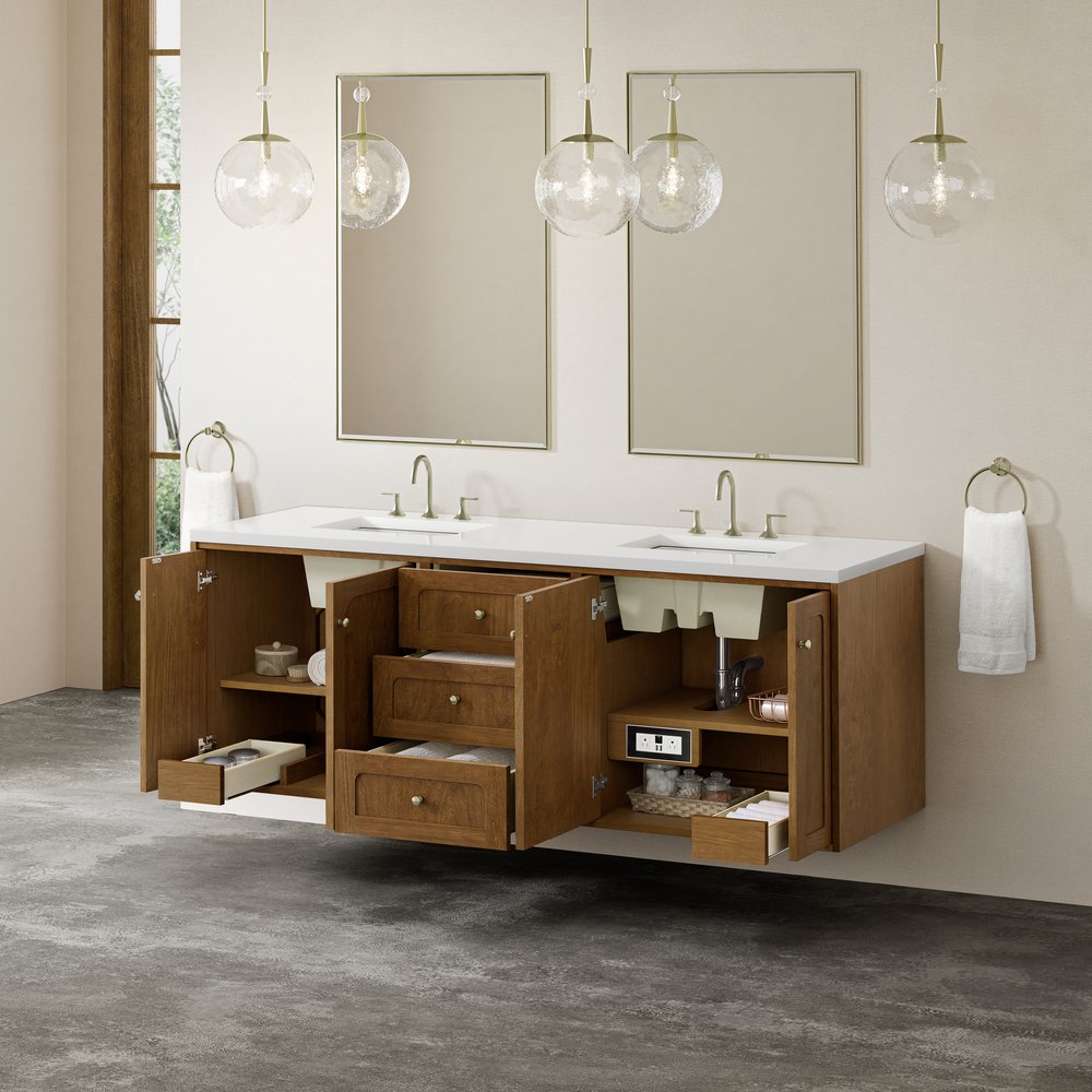 James Martin - Laurent 72" Double Vanity, Honey Oak w/ 3 CM White Zeus Silestone Top - 545-V72-HNO-3WZ view 11