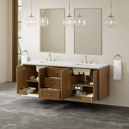 James Martin - Laurent 72" Double Vanity, Honey Oak w/ 3 CM White Zeus Silestone Top - 545-V72-HNO-3WZ view 11