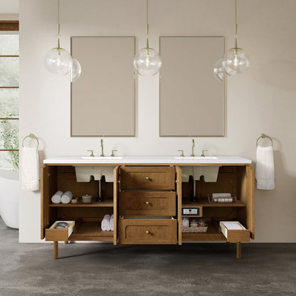 James Martin - Laurent 72" Double Vanity, Honey Oak w/ 3 CM White Zeus Silestone Top - 545-V72-HNO-3WZ view 12