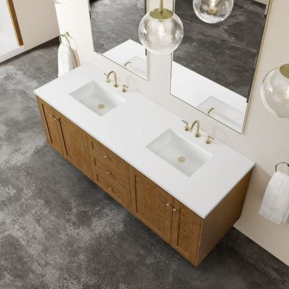 James Martin - Laurent 72" Double Vanity, Honey Oak w/ 3 CM White Zeus Silestone Top - 545-V72-HNO-3WZ view 16