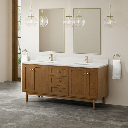 James Martin - Laurent 72" Double Vanity, Honey Oak w/ Single Hole 3 CM White Zeus Silestone Top and Matching Backsplash - 545-V72-HNO-1WZ view 7