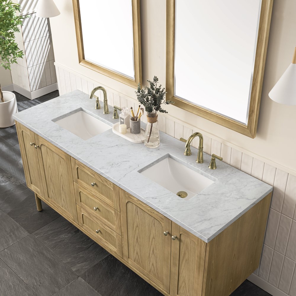 James Martin - Laurent 72" Double Vanity, Light Natural Oak w/ 3 CM Carrara Marble Top - 545-V72-LNO-3CAR view 9