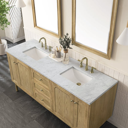James Martin - Laurent 72" Double Vanity, Light Natural Oak w/ 3 CM Carrara Marble Top - 545-V72-LNO-3CAR view 9