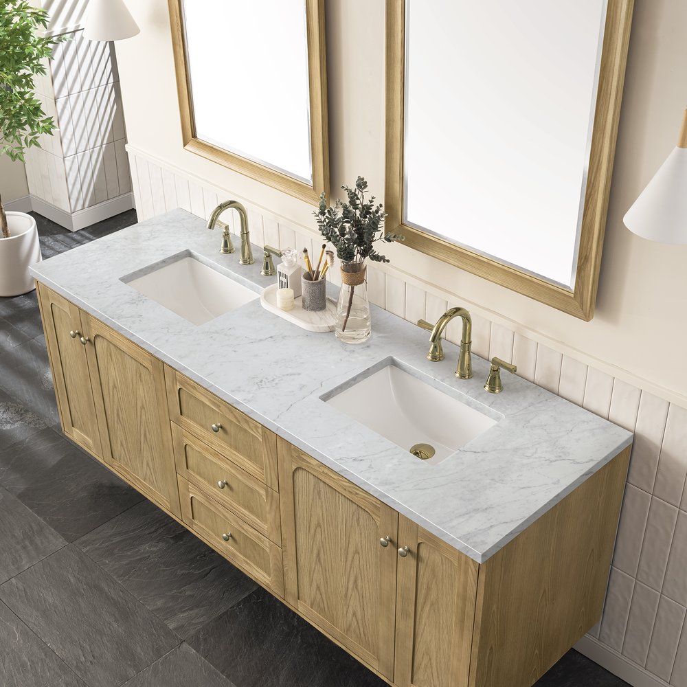 James Martin - Laurent 72" Double Vanity, Light Natural Oak w/ 3 CM Carrara Marble Top - 545-V72-LNO-3CAR view 10