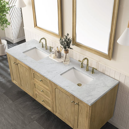 James Martin - Laurent 72" Double Vanity, Light Natural Oak w/ 3 CM Carrara Marble Top - 545-V72-LNO-3CAR view 10