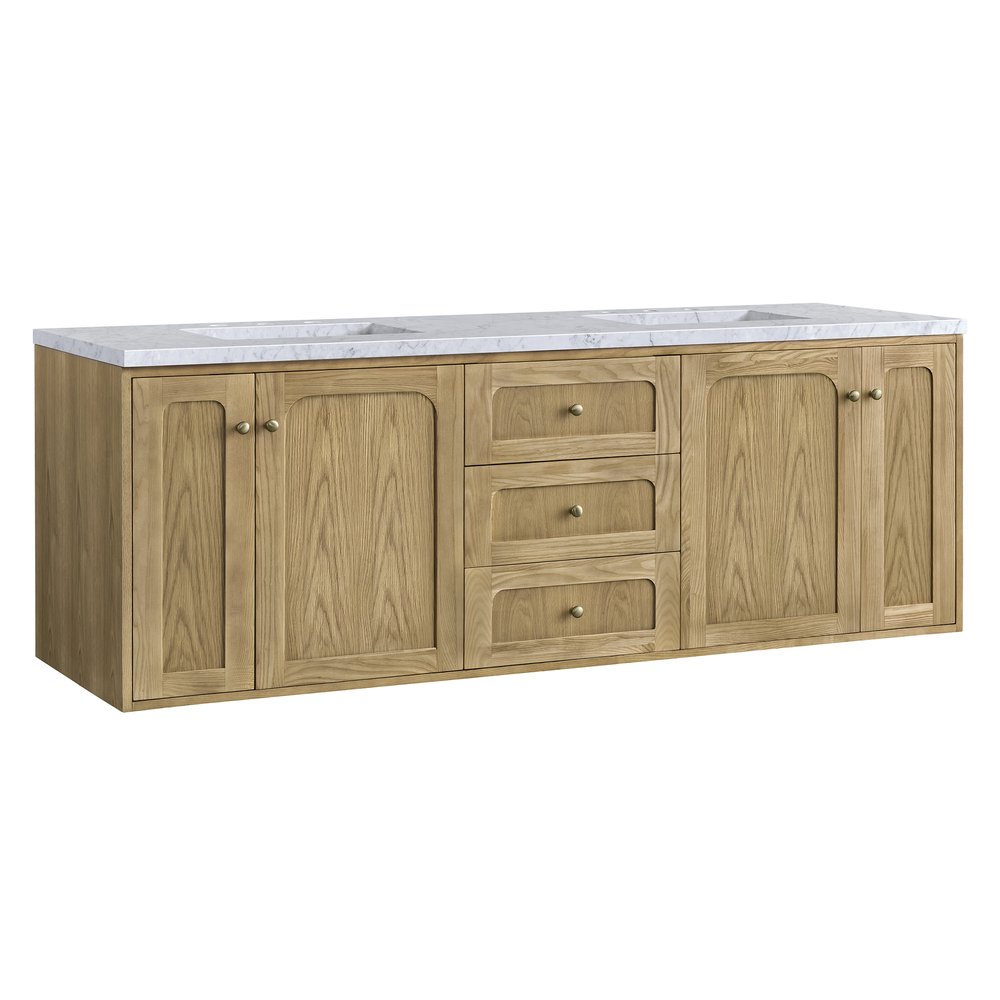 James Martin - Laurent 72" Double Vanity, Light Natural Oak w/ 3 CM Carrara Marble Top - 545-V72-LNO-3CAR view 12