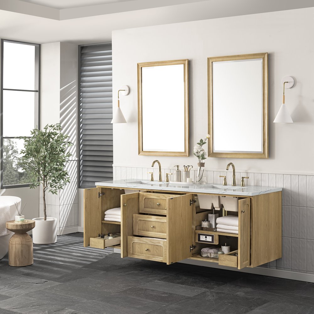 James Martin - Laurent 72" Double Vanity, Light Natural Oak w/ 3 CM Ethereal Noctis Top - 545-V72-LNO-3ENC view 8