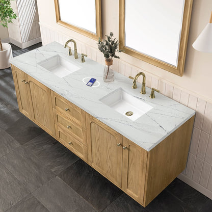 James Martin - Laurent 72" Double Vanity, Light Natural Oak w/ 3 CM Ethereal Noctis Top w/FreePower Wireless Charger - 545-V72-LNO-FENC view 11
