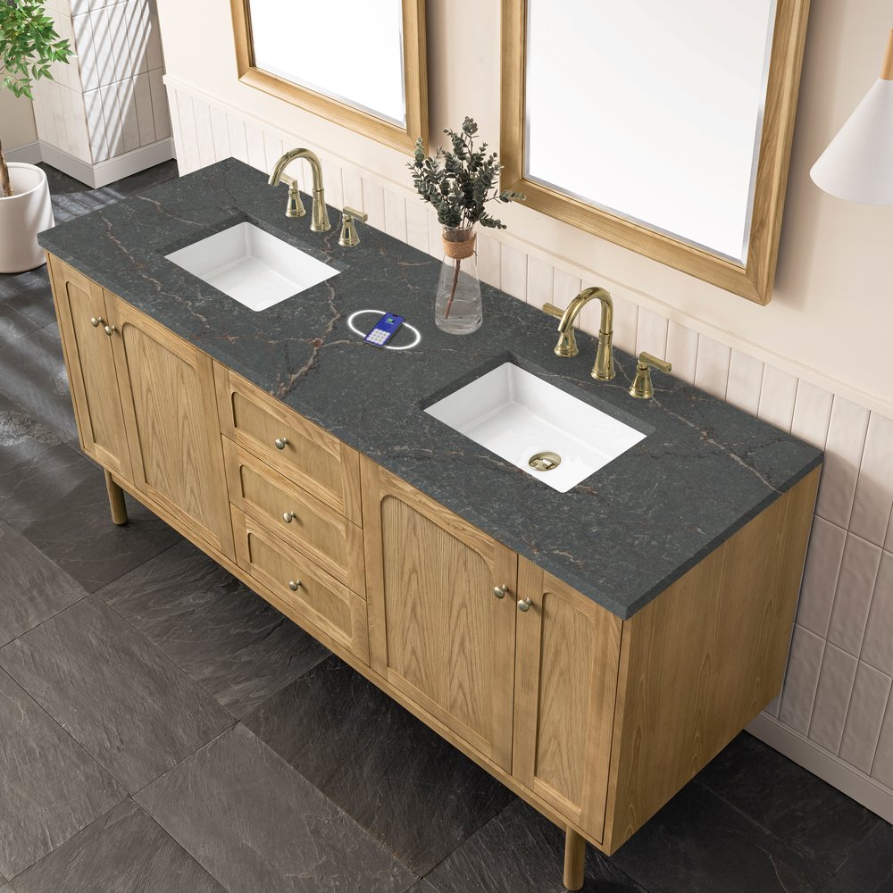 James Martin - Laurent 72" Double Vanity, Light Natural Oak w/ 3 CM Parisien Bleu Top w/FreePower Wireless Charger - 545-V72-LNO-FPBL view 10