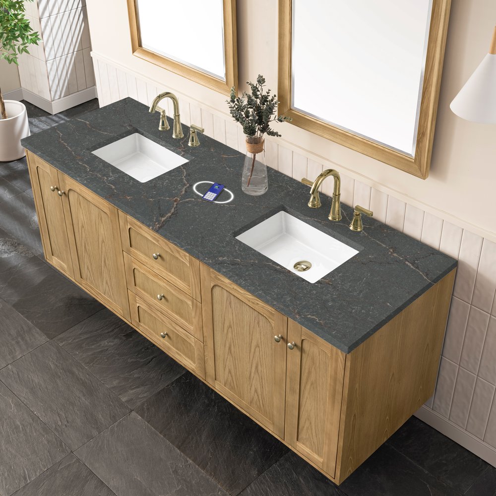 James Martin - Laurent 72" Double Vanity, Light Natural Oak w/ 3 CM Parisien Bleu Top w/FreePower Wireless Charger - 545-V72-LNO-FPBL view 11