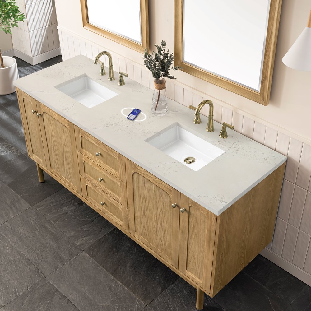 James Martin - Laurent 72" Double Vanity, Light Natural Oak, w/ 3 CM Siberian Silestone Top w/FreePower Wireless Charger - 545-V72-LNO-FSFR view 11