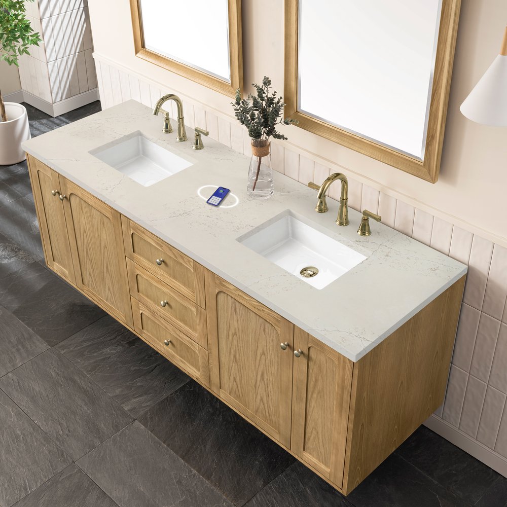 James Martin - Laurent 72" Double Vanity, Light Natural Oak, w/ 3 CM Siberian Silestone Top w/FreePower Wireless Charger - 545-V72-LNO-FSFR view 12