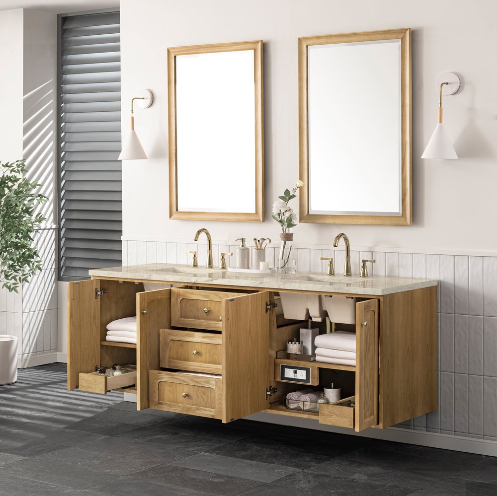 James Martin - Laurent 72" Double Vanity, Light Natural Oak, w/ 3 CM Tajnar Eclos Top w/FreePower Wireless Charger - 545-V72-LNO-FTJR view 10