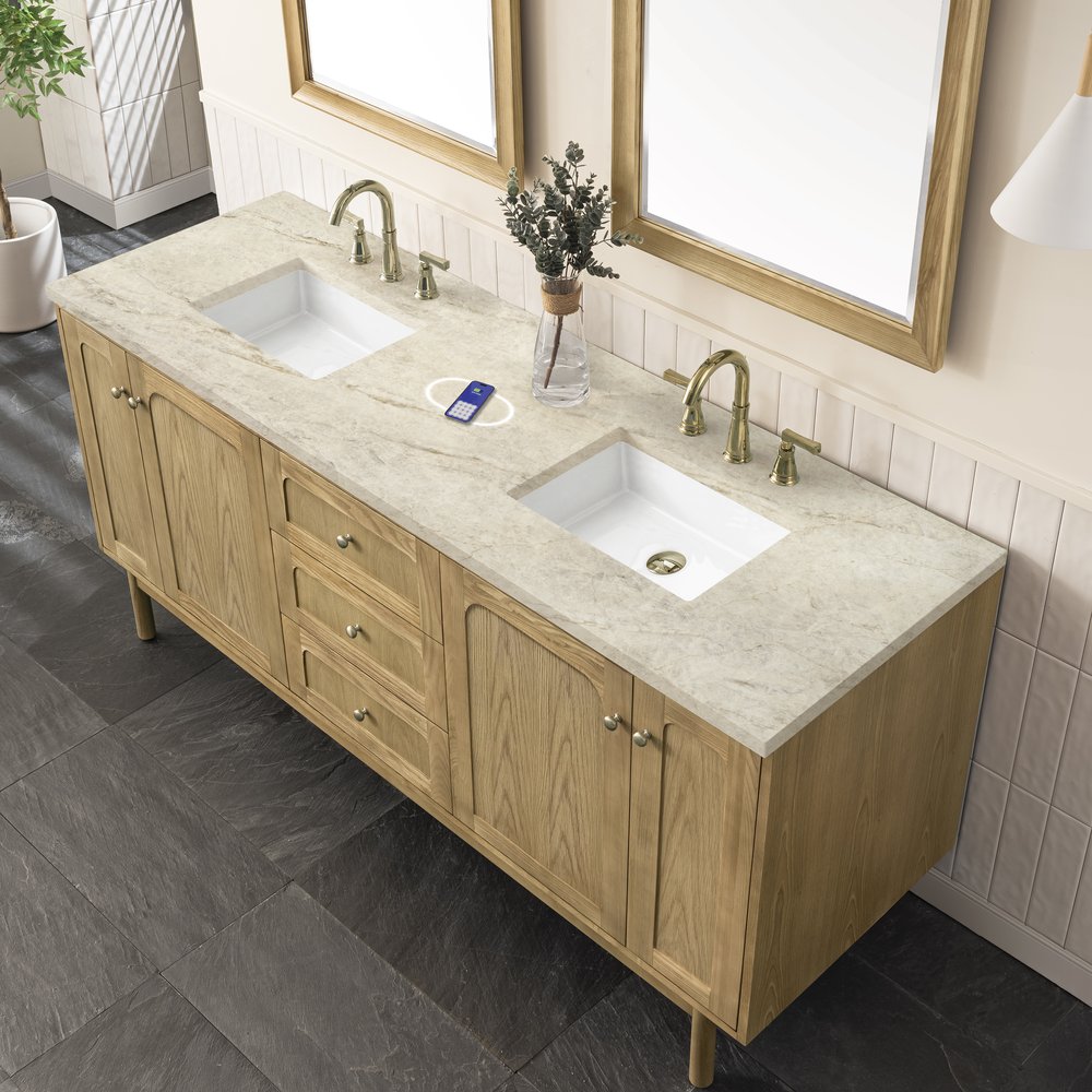 James Martin - Laurent 72" Double Vanity, Light Natural Oak, w/ 3 CM Tajnar Eclos Top w/FreePower Wireless Charger - 545-V72-LNO-FTJR view 11