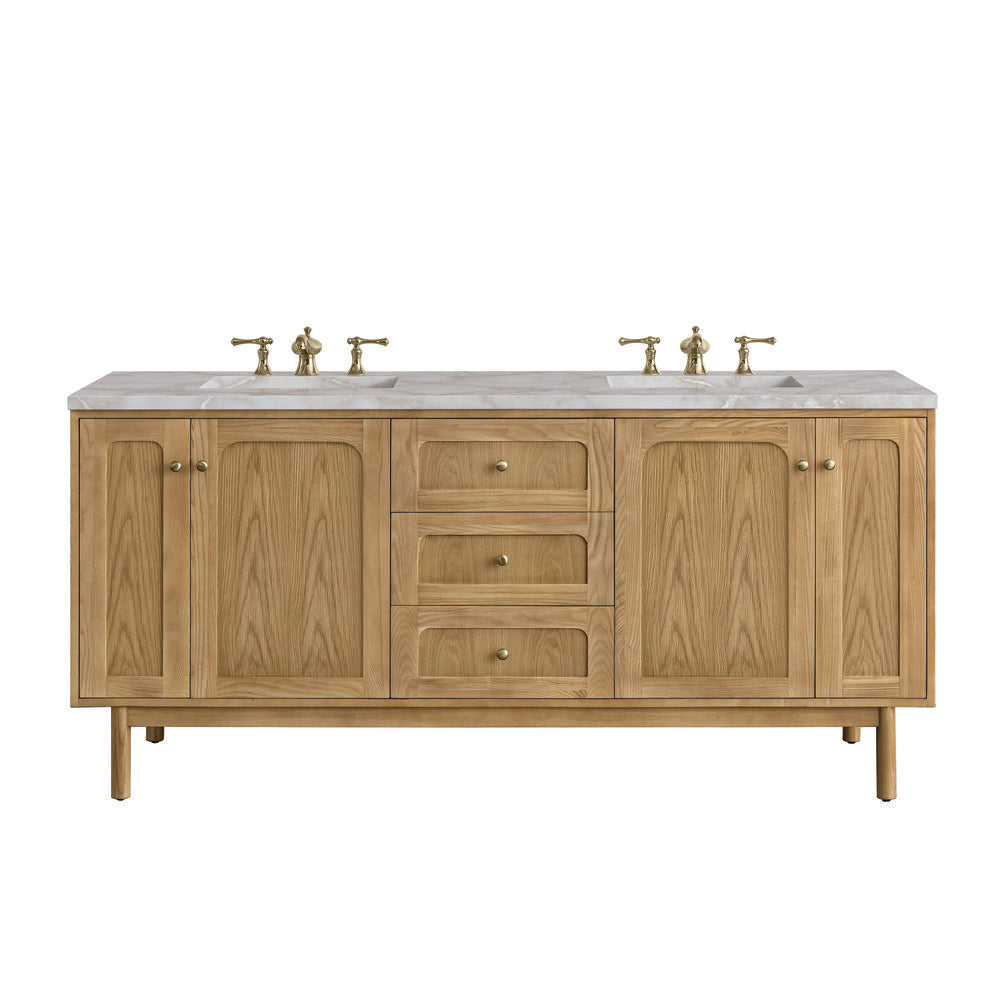 James Martin - Laurent 72" Double Vanity, Light Natural Oak w/ 3 CM Victorian Silver Top - 545-V72-LNO-3VSL view 1