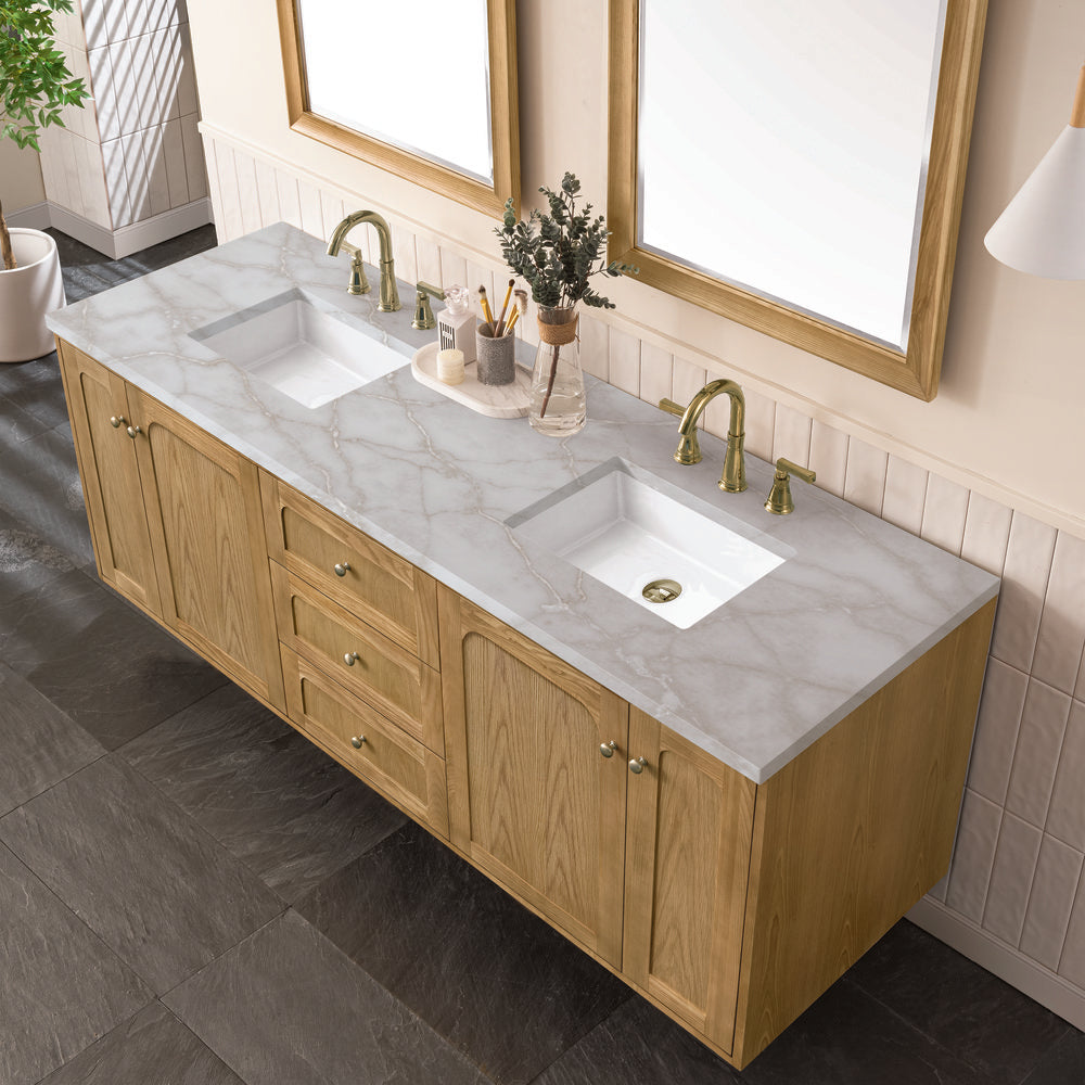 James Martin - Laurent 72" Double Vanity, Light Natural Oak w/ 3 CM Victorian Silver Top - 545-V72-LNO-3VSL view 10