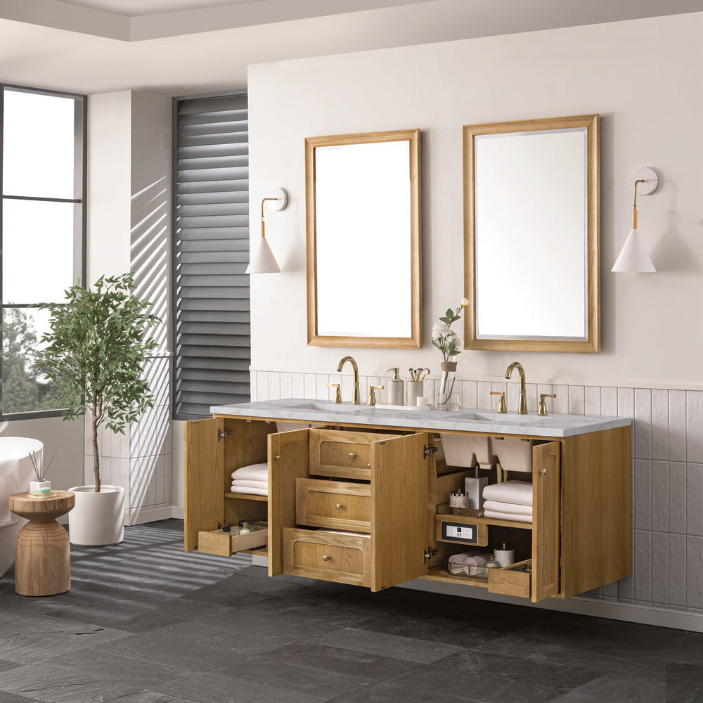 James Martin - Laurent 72" Double Vanity, Light Natural Oak w/ 3 CM Victorian Silver Top w/FreePower Wireless Charger - 545-V72-LNO-FVSL view 9