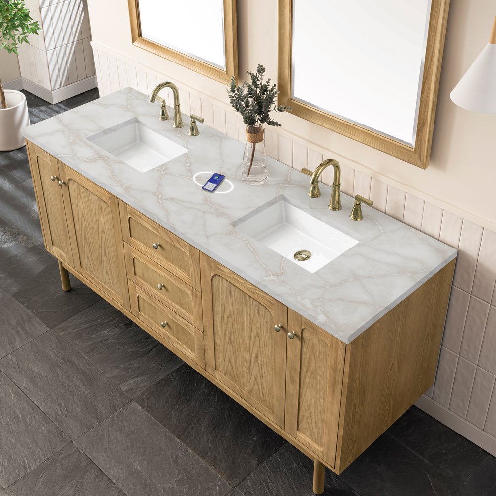 James Martin - Laurent 72" Double Vanity, Light Natural Oak w/ 3 CM Victorian Silver Top w/FreePower Wireless Charger - 545-V72-LNO-FVSL view 10