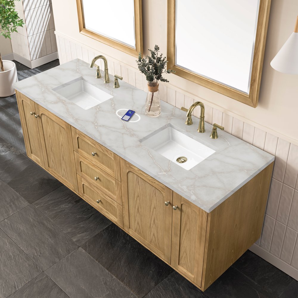 James Martin - Laurent 72" Double Vanity, Light Natural Oak w/ 3 CM Victorian Silver Top w/FreePower Wireless Charger - 545-V72-LNO-FVSL view 11