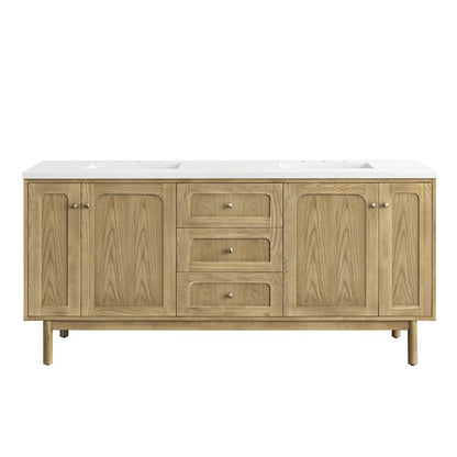 James Martin - Laurent 72" Double Vanity, Light Natural Oak w/ 3 CM White Zeus Top - 545-V72-LNO-3WZ view 1