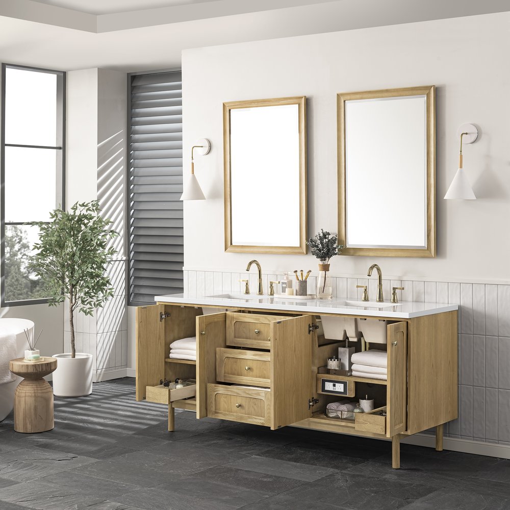 James Martin - Laurent 72" Double Vanity, Light Natural Oak w/ 3 CM White Zeus Top - 545-V72-LNO-3WZ view 6