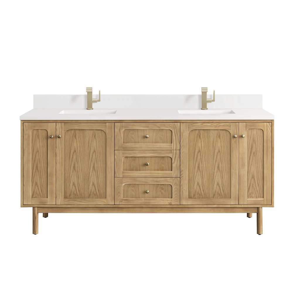 James Martin - Laurent 72" Double Vanity, Light Natural Oak w/ Single Hole 3 CM White Zeus Top & Backsplash - 545-V72-LNO-1WZ view 1
