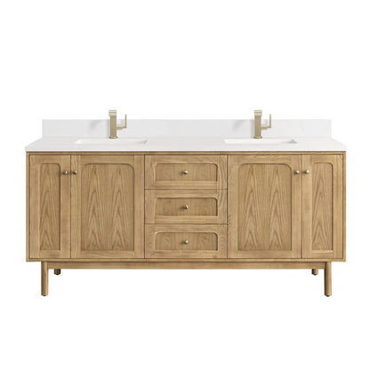 James Martin - Laurent 72" Double Vanity, Light Natural Oak w/ Single Hole 3 CM White Zeus Top & Backsplash - 545-V72-LNO-1WZ view 1