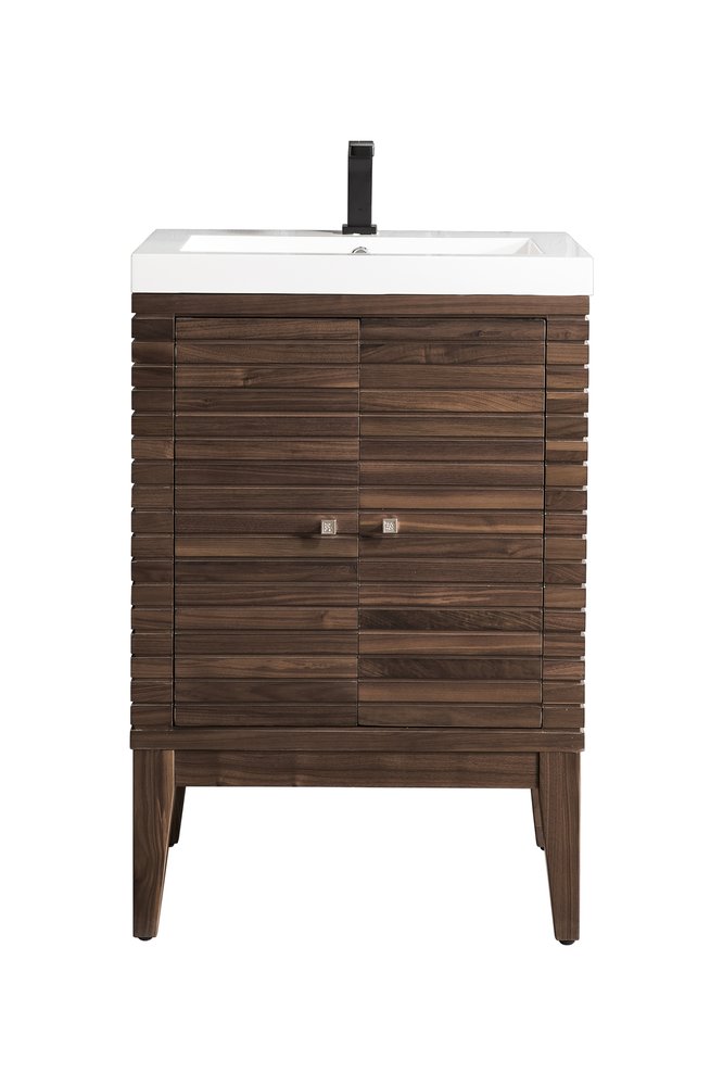 James Martin - Linden 24" Single Vanity, Mid-Century Walnut w/ White Glossy Composite Stone Top - E213V24WLTWG view 1