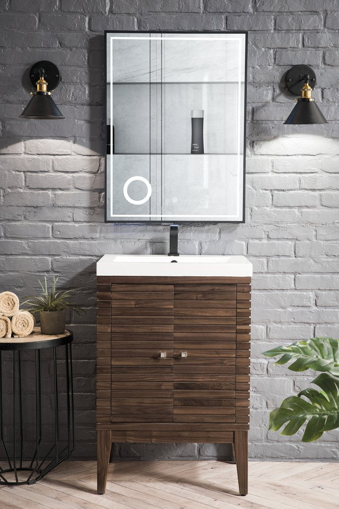 James Martin - Linden 24" Single Vanity, Mid-Century Walnut w/ White Glossy Composite Stone Top - E213V24WLTWG view 2