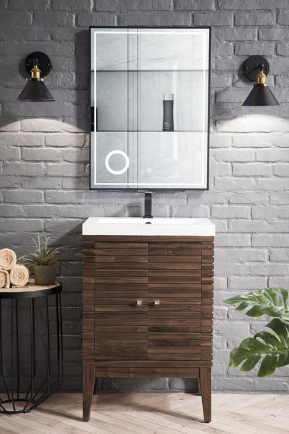 James Martin - Linden 24" Single Vanity, Mid-Century Walnut w/ White Glossy Composite Stone Top - E213V24WLTWG view 2
