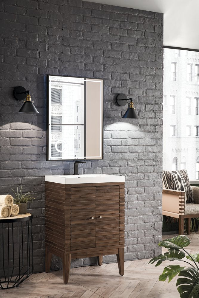 James Martin - Linden 24" Single Vanity, Mid-Century Walnut w/ White Glossy Composite Stone Top - E213V24WLTWG view 3