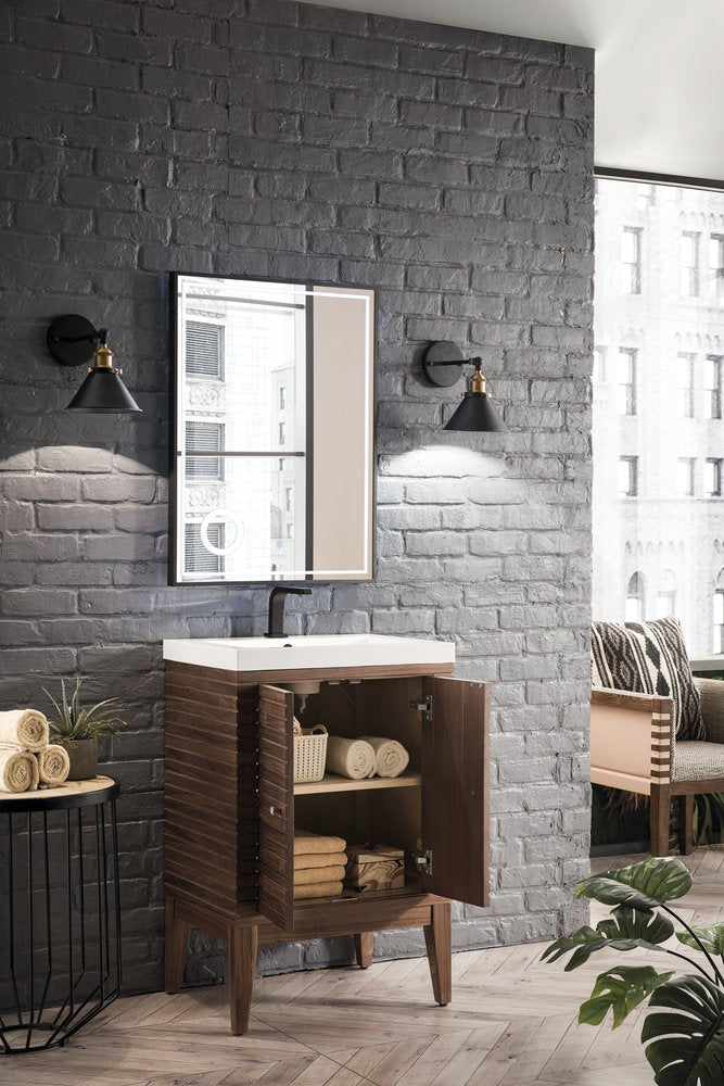 James Martin - Linden 24" Single Vanity, Mid-Century Walnut w/ White Glossy Composite Stone Top - E213V24WLTWG view 4