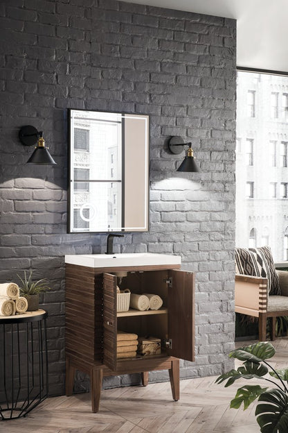 James Martin - Linden 24" Single Vanity, Mid-Century Walnut w/ White Glossy Composite Stone Top - E213V24WLTWG view 4