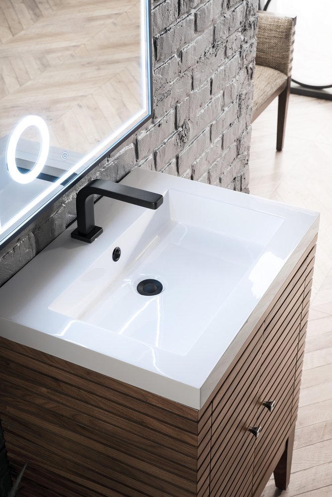 James Martin - Linden 24" Single Vanity, Mid-Century Walnut w/ White Glossy Composite Stone Top - E213V24WLTWG view 7